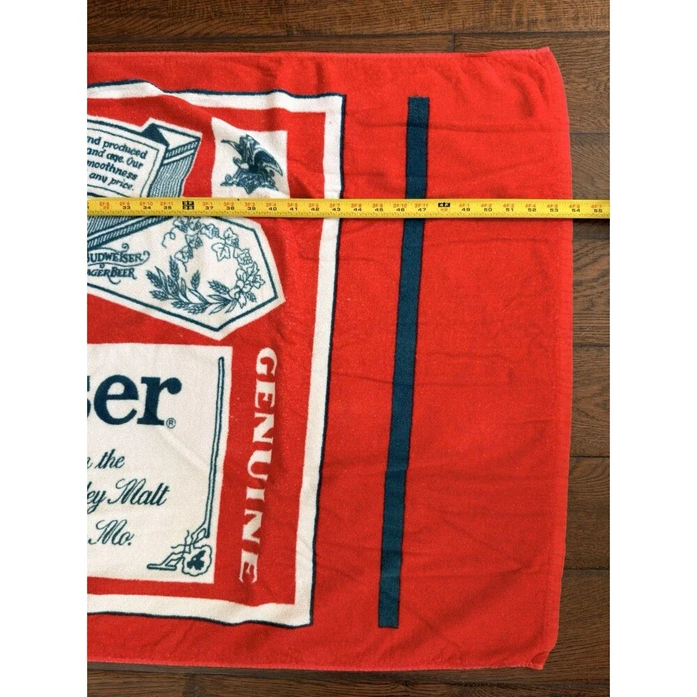 Budweiser Bottle Label Beach Towel R.A. Briggs King of Beers Red Blue VTG 54x29